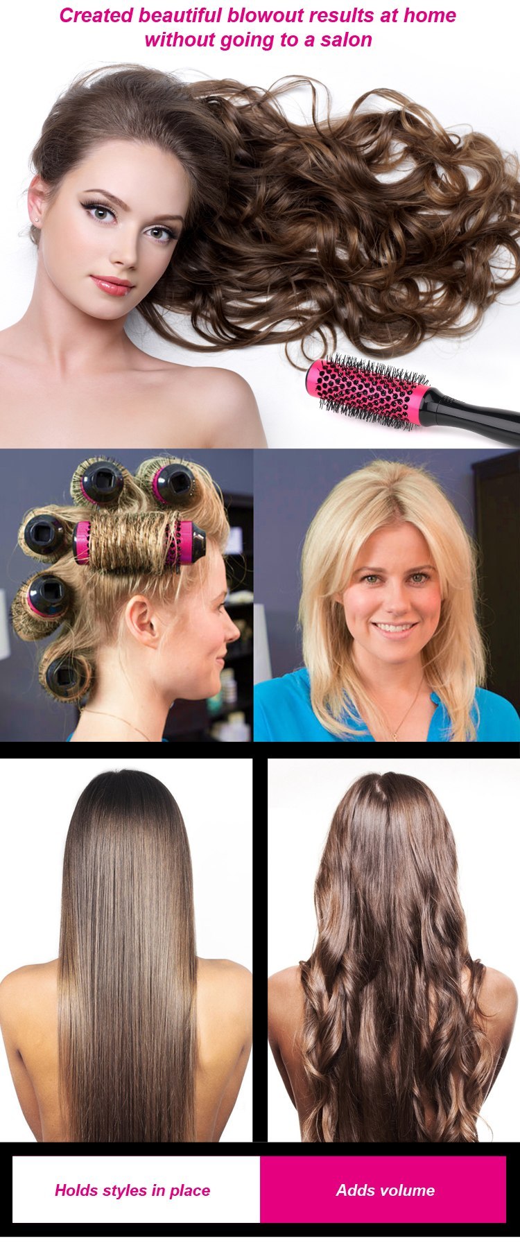 Professionelle Haarfrisierbürsten, hochtemperaturbeständig, Keramik, Eisen, runder Kamm